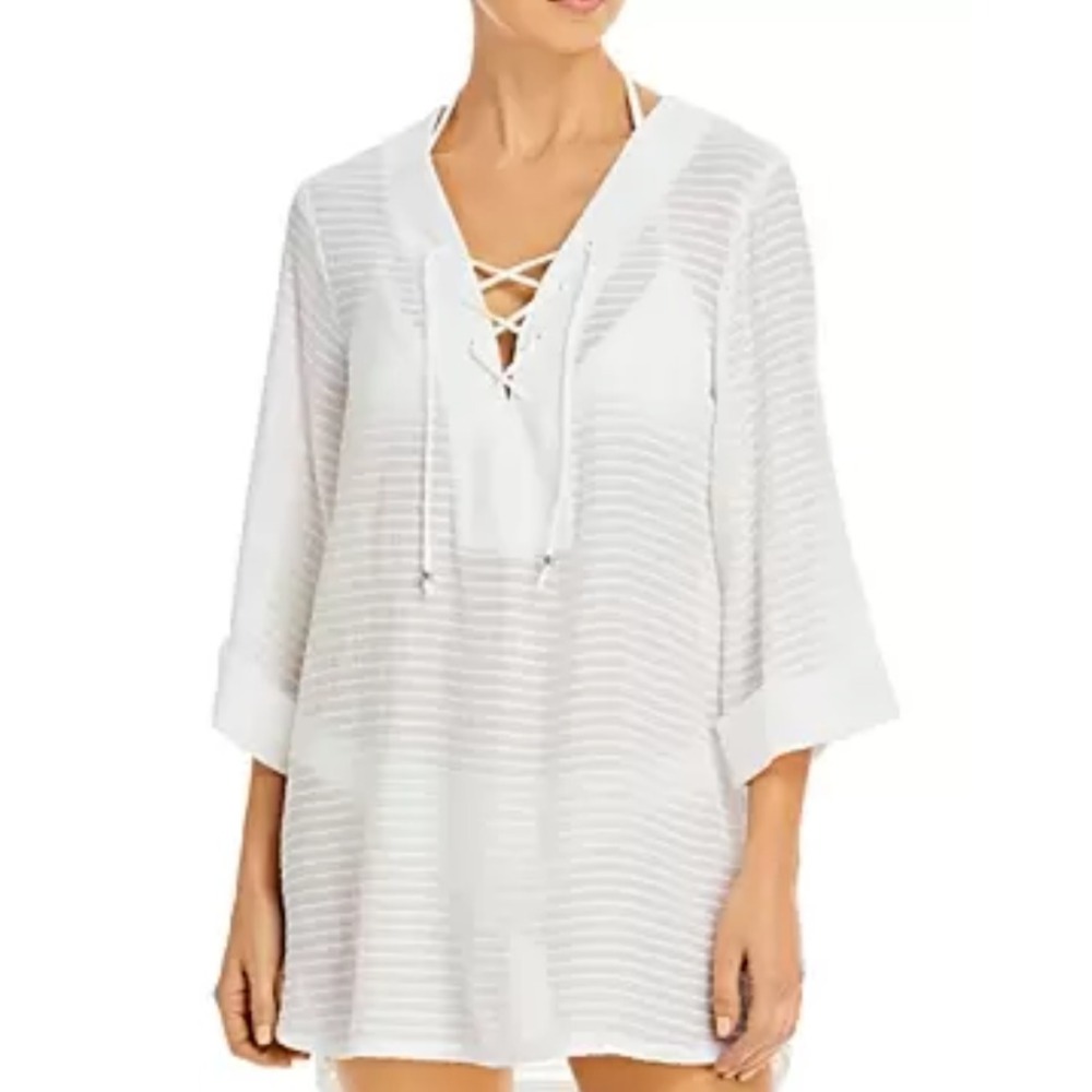 NWT J. Valdi Lace Up Shirt Swim‎ Cover Up Size Small Sheer